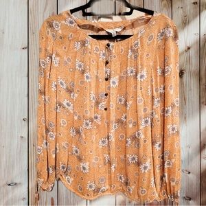 Lucky Brand Floral Peasant Style Blouse. Size M